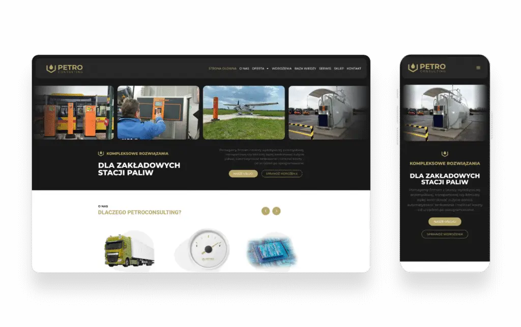 Nowoczesny serwis internetowy PetroConsulting zaprojektowany przez SMART Agency dla branży paliwowej