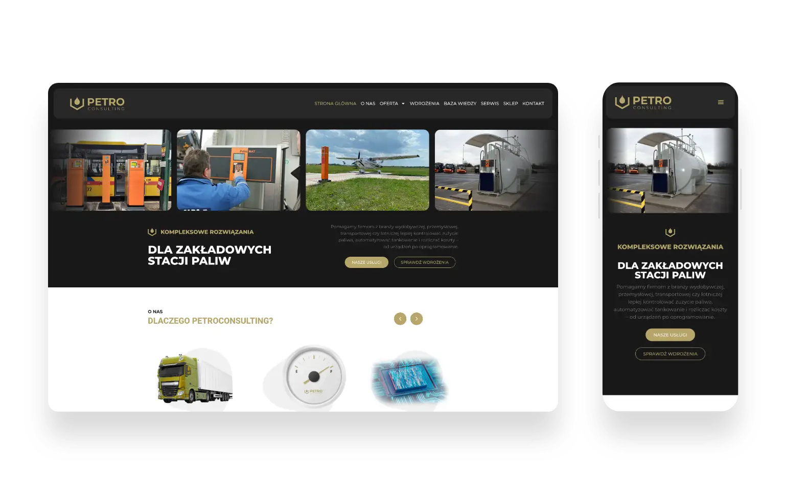 Nowoczesny serwis internetowy PetroConsulting zaprojektowany przez SMART Agency dla branży paliwowej