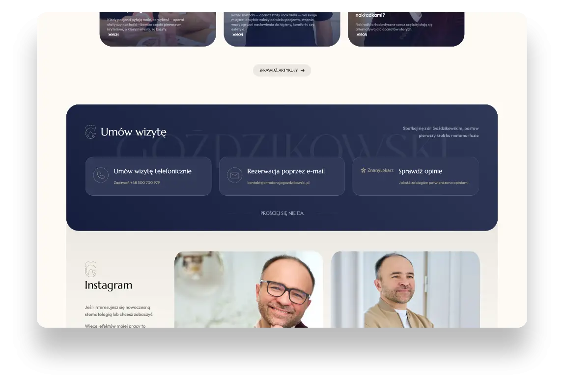 Nowoczesna strona internetowa Ortodoncja Goździkowski z intuicyjną nawigacją i estetycznym designem