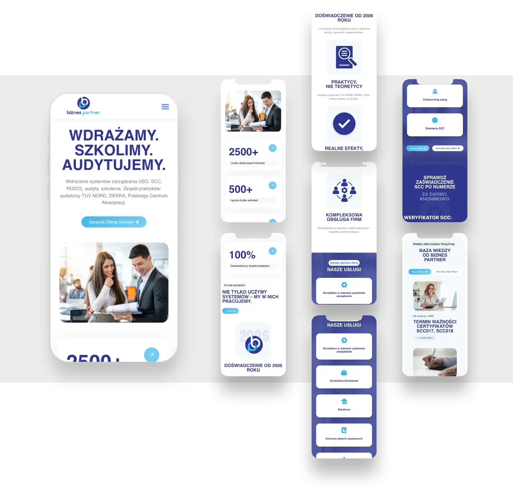 Strona internetowa Biznes Partner zaprojektowana przez SMART Agency prezentująca ofertę szkoleń i audytów