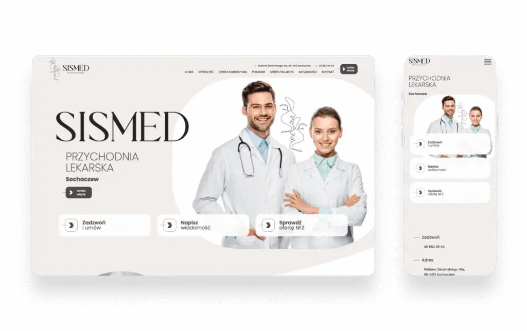 Nowoczesna strona internetowa dla przychodni SISMED w Sochaczewie z intuicyjną nawigacją i ofertą medyczną