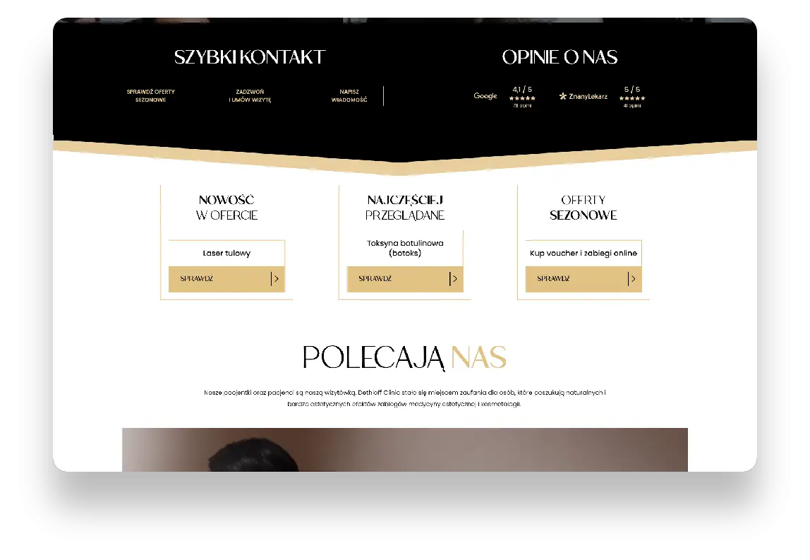 Nowoczesna strona internetowa Kliniki dr Beaty Dethloff prezentująca medycynę estetyczną i Longevity