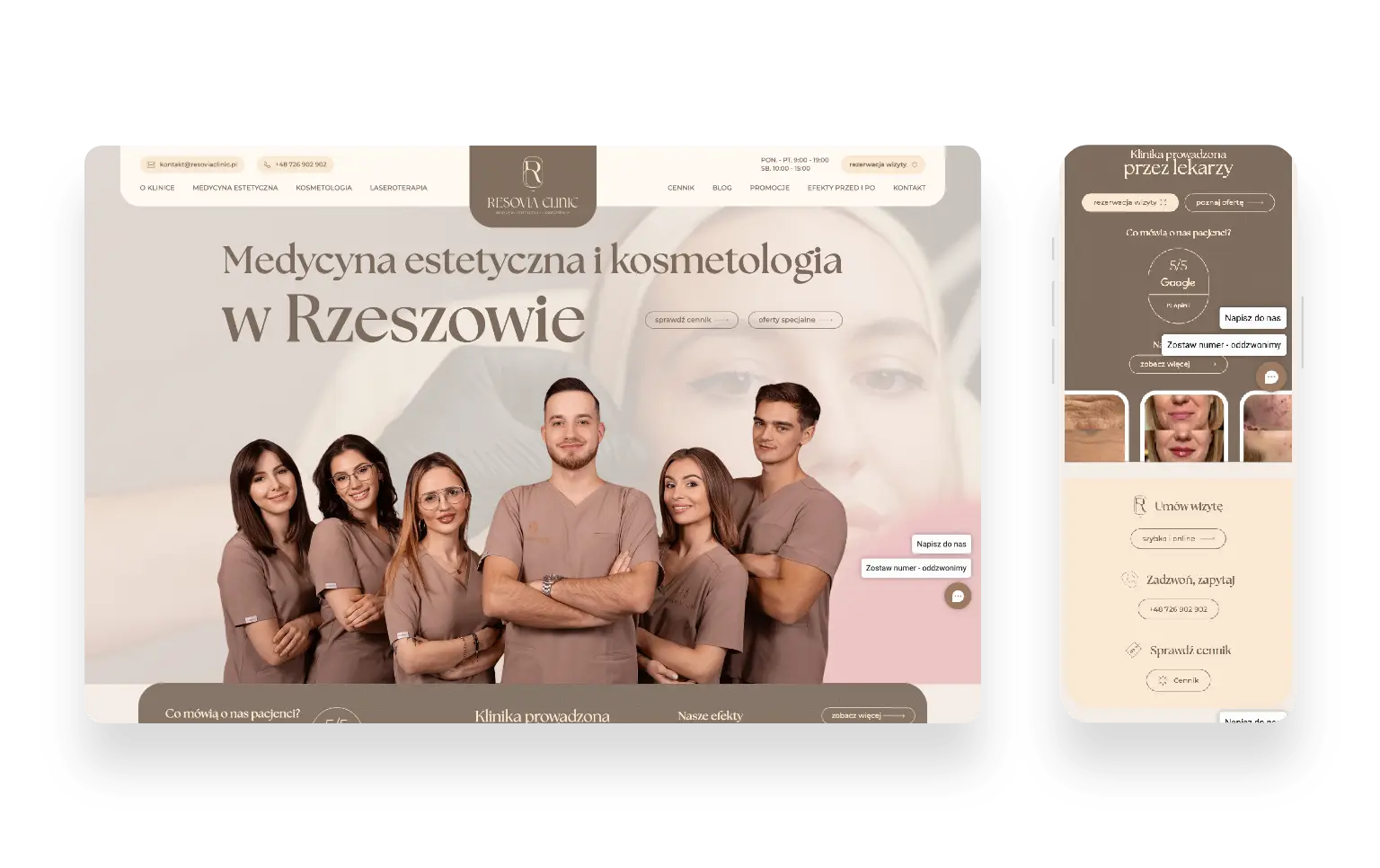 Nowoczesna strona internetowa kliniki Resovia Clinic prezentująca medycynę estetyczną i laseroterapię