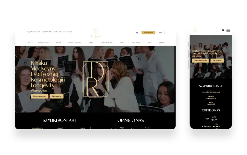 Nowoczesna strona internetowa Kliniki dr Beaty Dethloff prezentująca medycynę estetyczną i Longevity