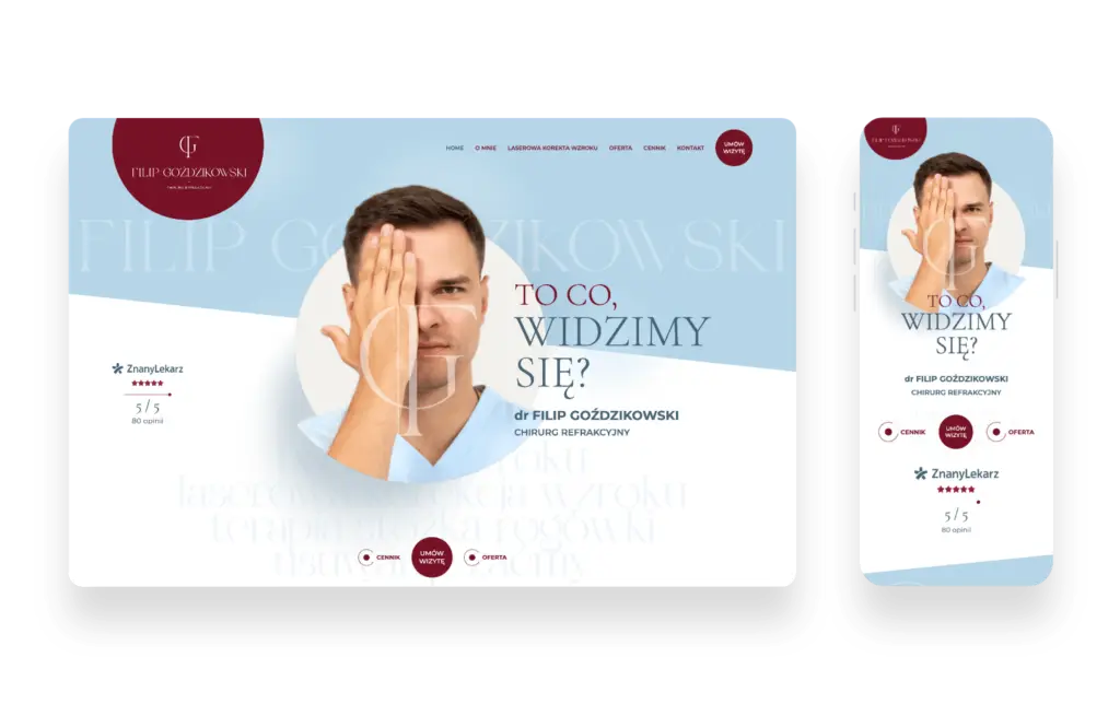 Portret chirurga refrakcyjnego Filipa Goździkowskiego na stronie SMART Agency