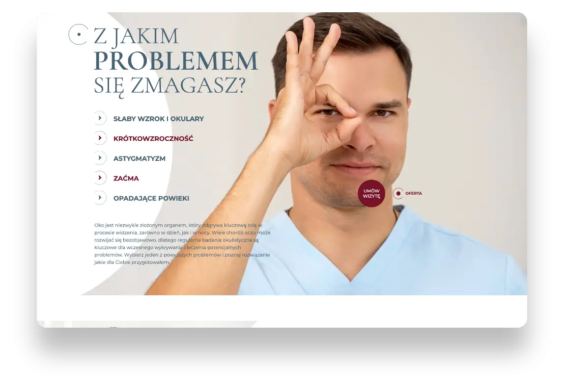 Nowoczesna strona internetowa chirurga refrakcyjnego Filipa Goździkowskiego z ofertą laserowej korekty wzroku