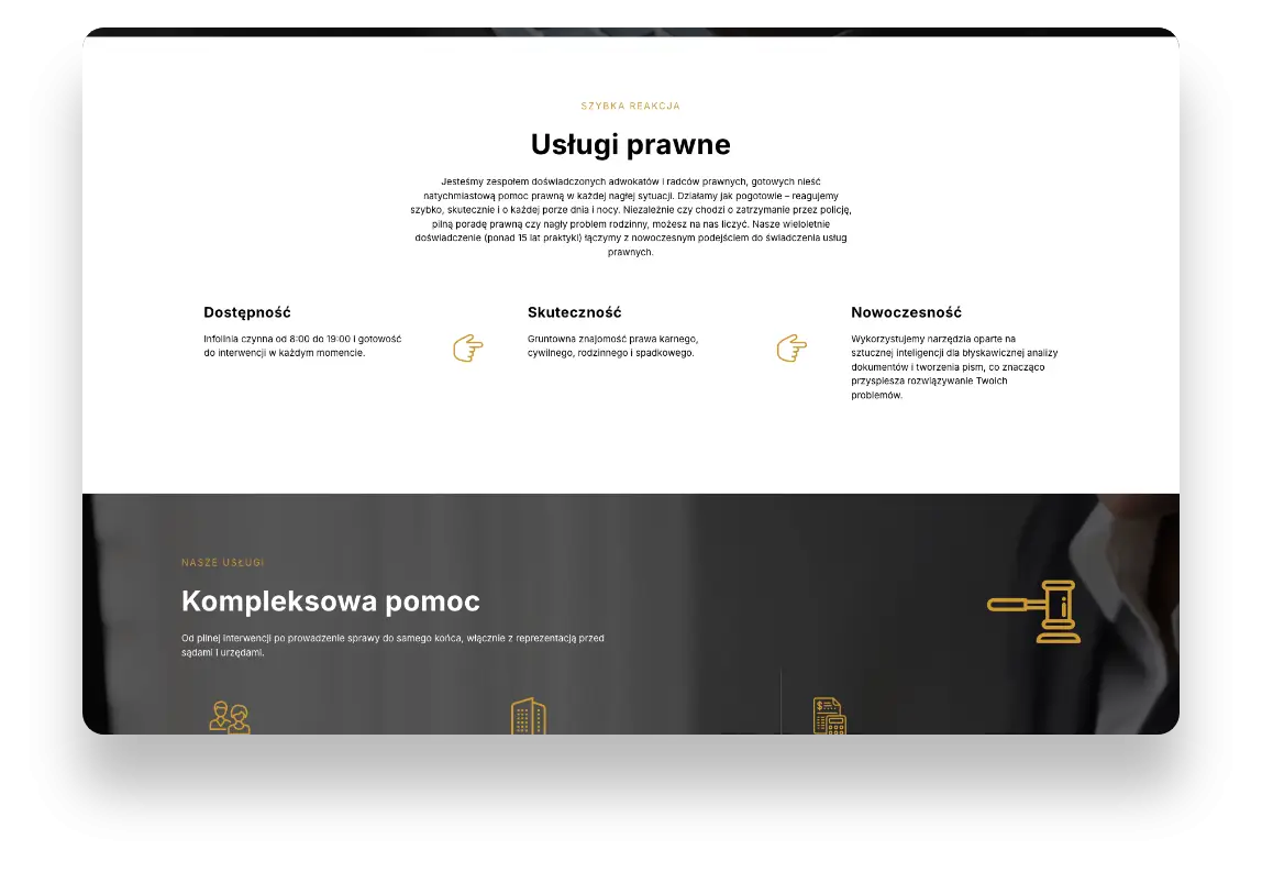 Nowoczesna strona internetowa Pogotowia Adwokackiego z szybkim dostępem do pomocy prawnej i kontaktu