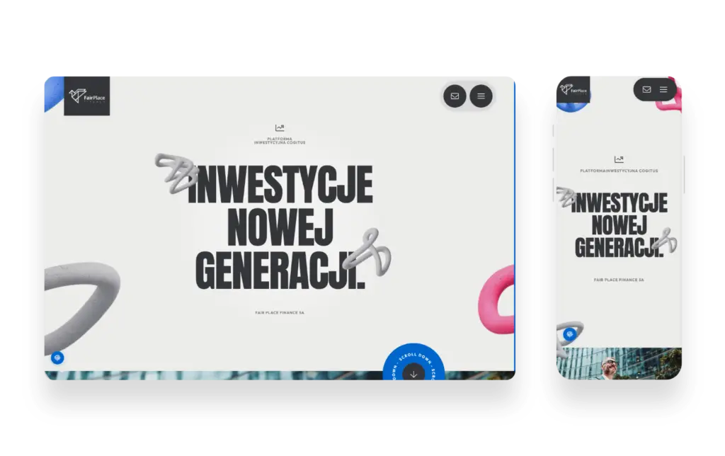 Nowoczesna strona internetowa Fair Place Finance prezentująca platformę inwestycyjną i innowacyjne rozwiązania fintech