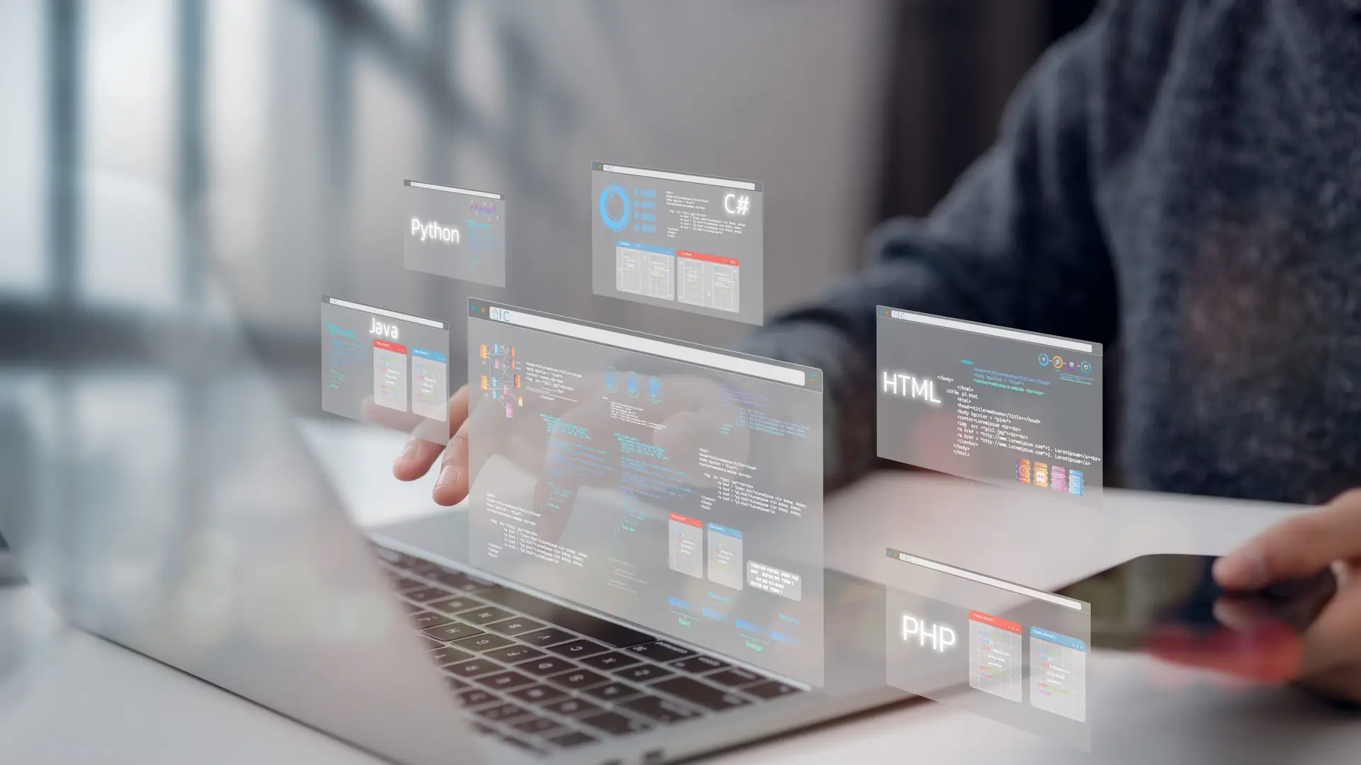Nowoczesna strona internetowa firmy na ekranie laptopa z elementami graficznymi i tekstem SMART Agency