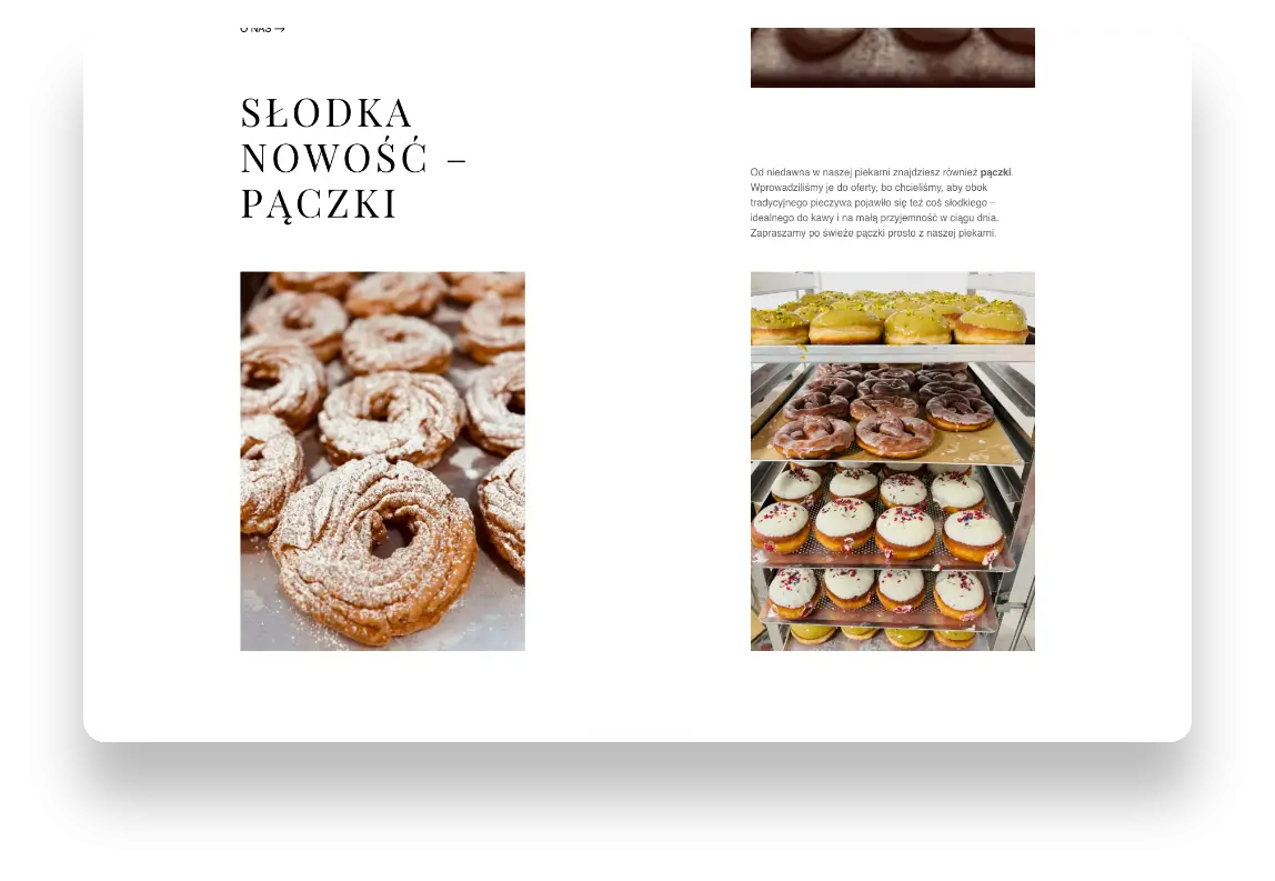 Strona internetowa Piekarni Wiaderek z naturalnym designem podkreślającym tradycję i rzemieślniczy charakter