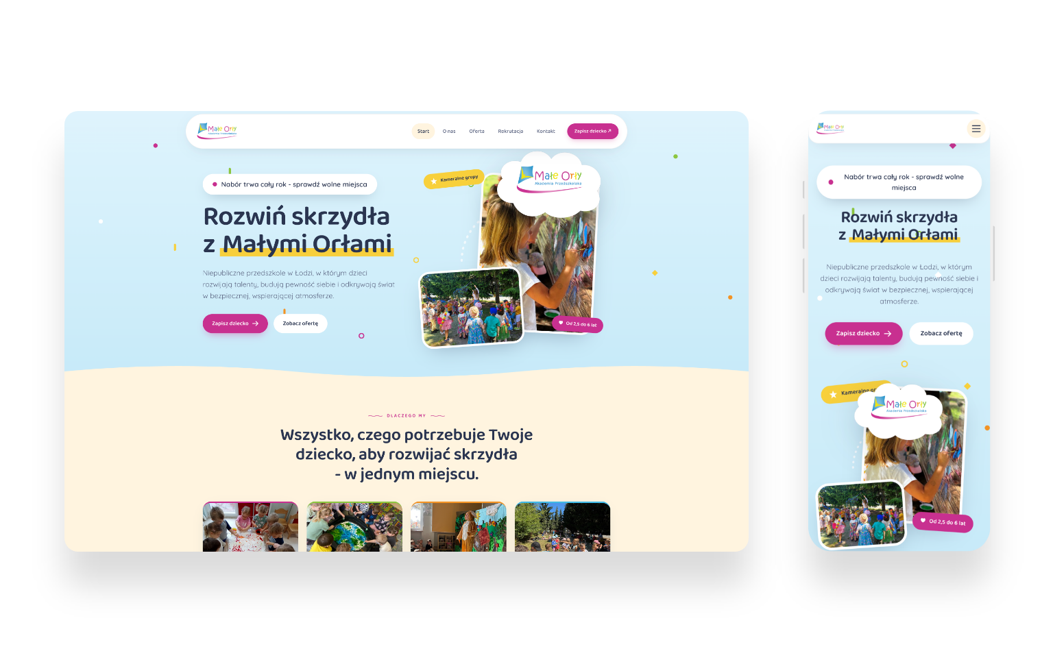 Strona internetowa Akademia Małe Orły – przyjazne przedszkole w Łodzi z ofertą i informacjami dla rodziców
