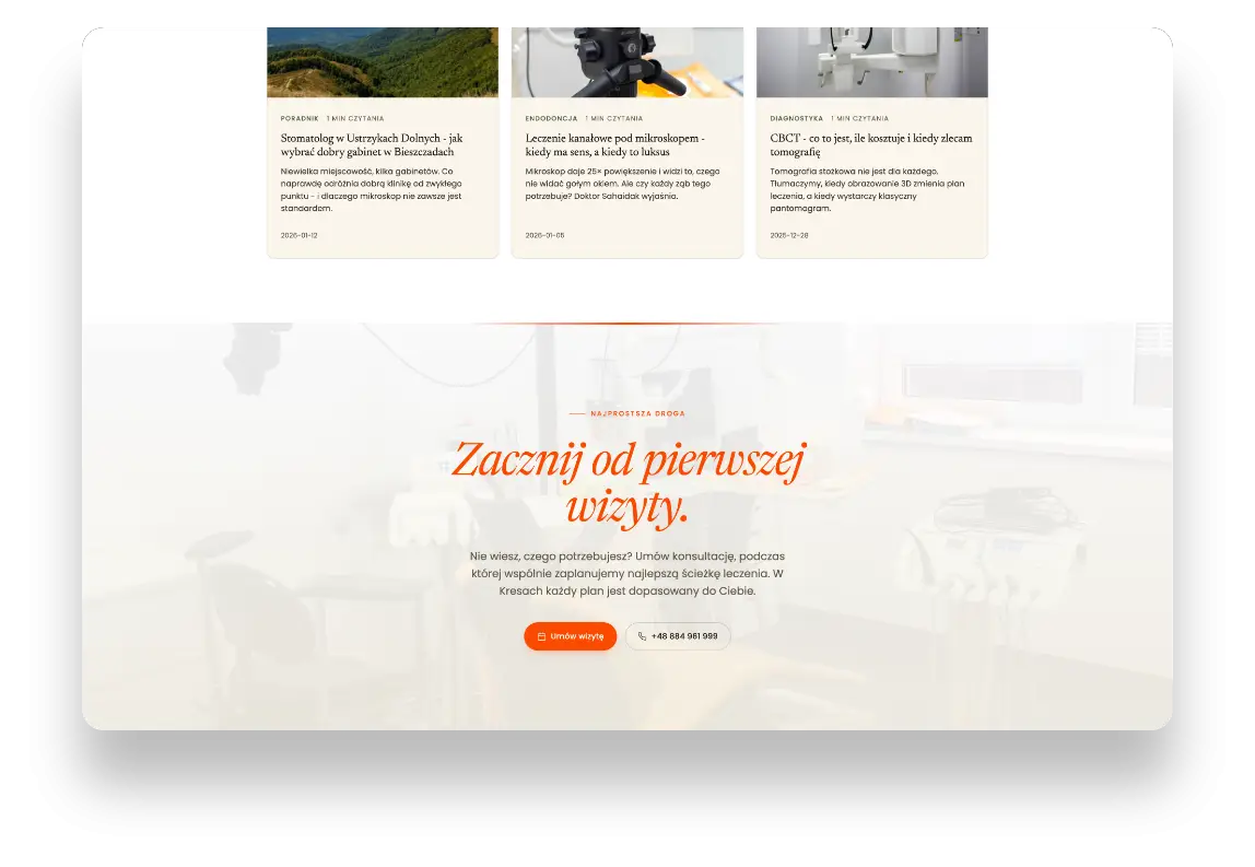 Nowoczesna strona internetowa Rodzinnego Centrum Medycznego Kresy z usługami stomatologii i fizjoterapii