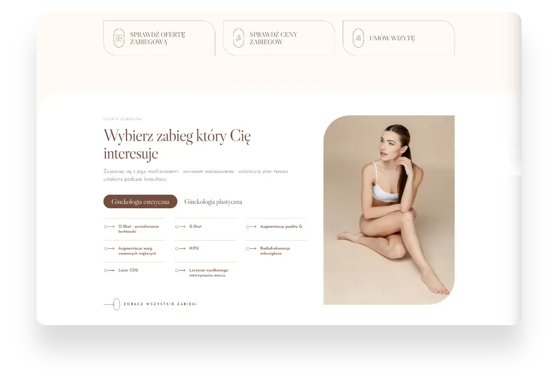 Nowoczesna strona internetowa Dr Wojciechowska Esthetic Med Studio z ofertą medycyny estetycznej i ginekologii