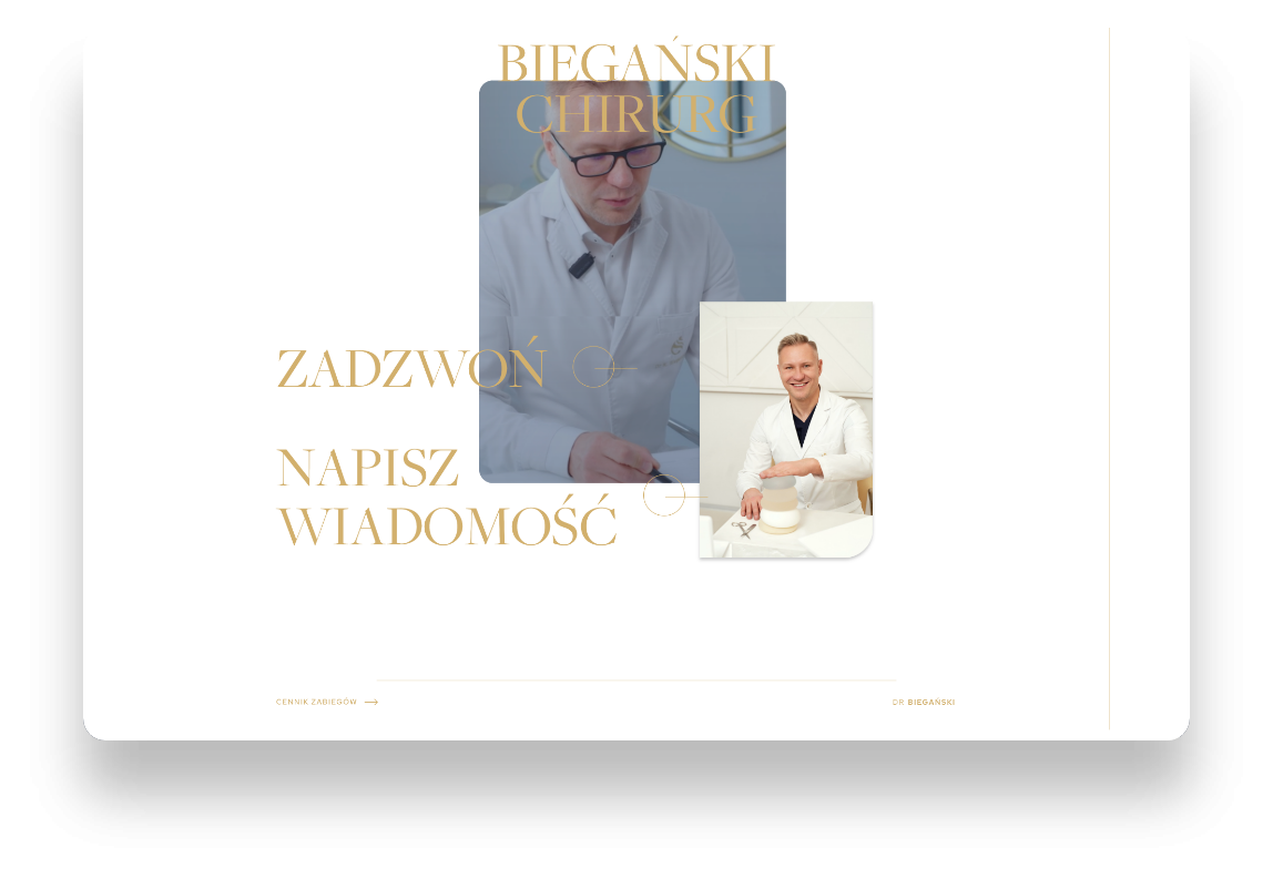 Nowoczesna strona internetowa dr Biegańskiego, chirurga plastycznego z Poznania, z eleganckim designem i czytelną strukt