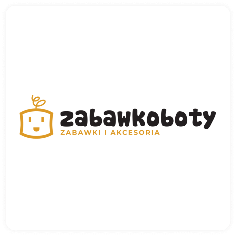 Logo Zabawkoboty z kolorowymi literami i ikoną robota na białym tle