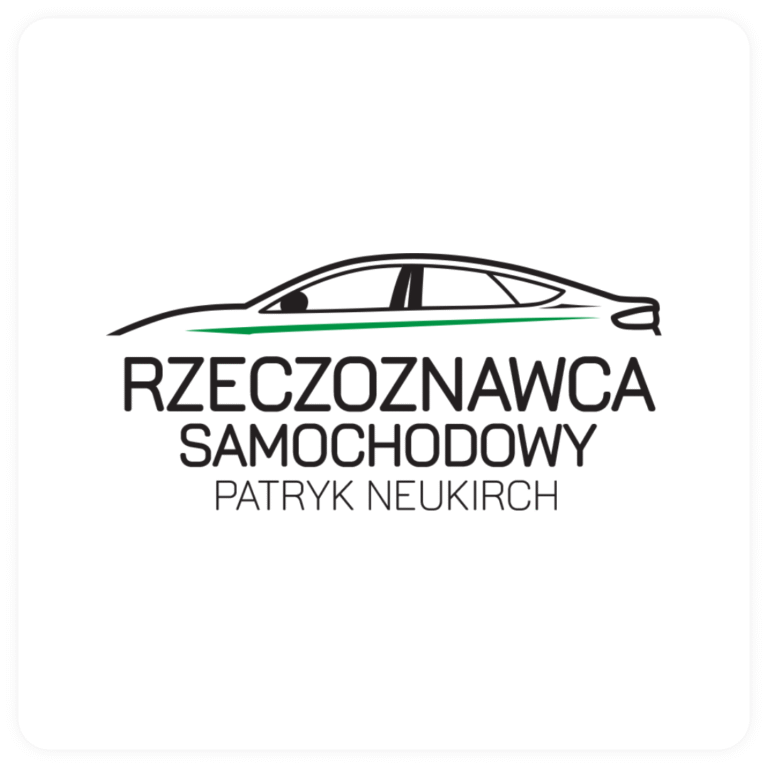 Logo rzeczoznawcy samochodowego Patryk Neukirch z nowoczesnym symbolem auta